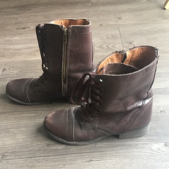 Brown leather combat boots - Picture 4 of 5